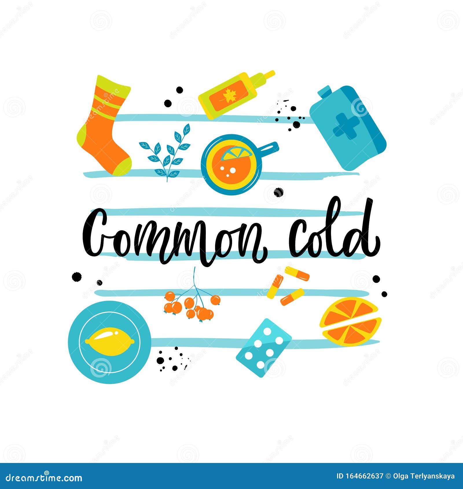 handwritten common cold with varios means and mediciness.